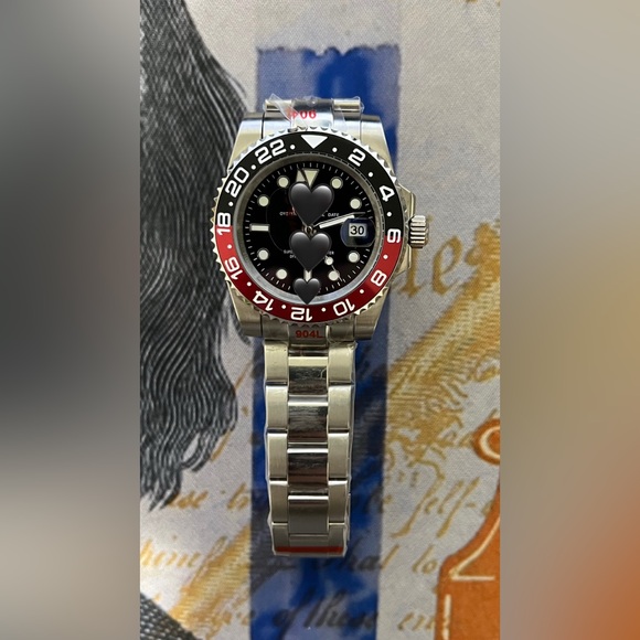 Men’s GMT Style Automatic Stainless Steel Watch Red/Black “Coke” Colorway 41mm - Picture 1 of 4